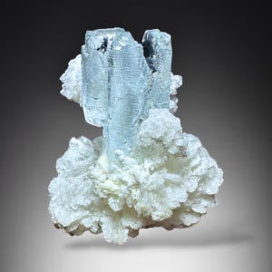 Natural Etched Aquamarine Crystal on Clevelandite Matrix | Rare Pakistan Mineral Specimen from Skardu | 16g Collector Stone | Unique Blue
