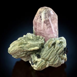 Rare Pink Apatite Crystal on Muscovite Matrix with Aquamarine, Tourmaline (Skardu, Pakistan)