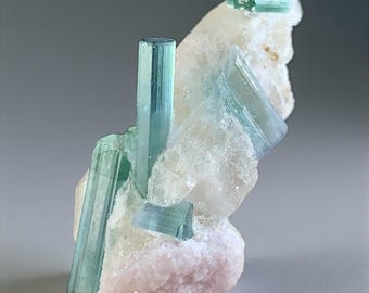 Rare Blue Tourmaline Cluster on Quartz Crystal Afghanistan Natural Gem Mineral Healing Specimen
