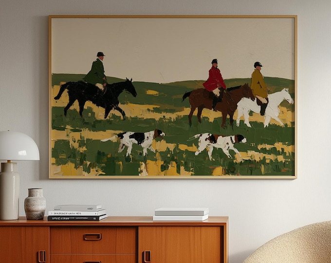 Fox Hunting Wall Art Print, English Hunt Horse Canvas, Equestrian Country Landscape, Vintage Sporting Artwork, Country Club Decor