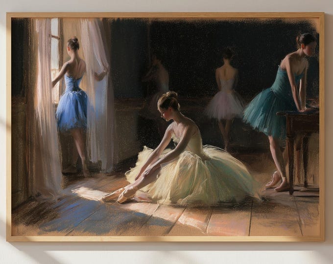 Ballerina Wall Art Print, Ballet Dancer Painting, Ballet Studio Art, Feminine Dance Wall Decor, Ballerina Gift, Moody Figurative Art