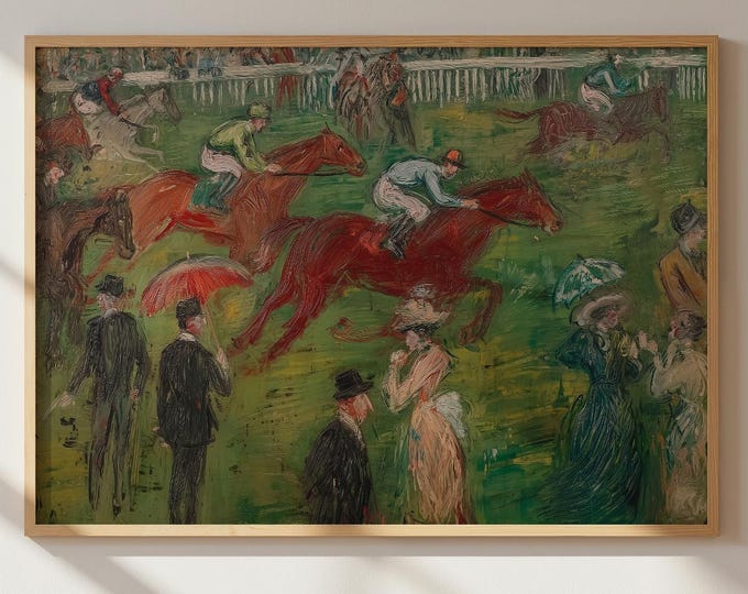 Vintage Horse Racing Print, Impressionist Equestrian Wall Art, Old Money Aesthetic Decor, Antique Jockey Painting, Classic Sporting Wall Art