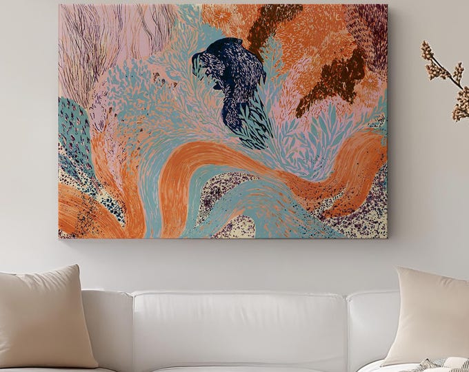 Colorful Abstract Landscape Wall Art Print, Maximalist Eclectic Home Decor, Funky Floral Painting, Vibrant Dopamine Artwork, Boho Arts