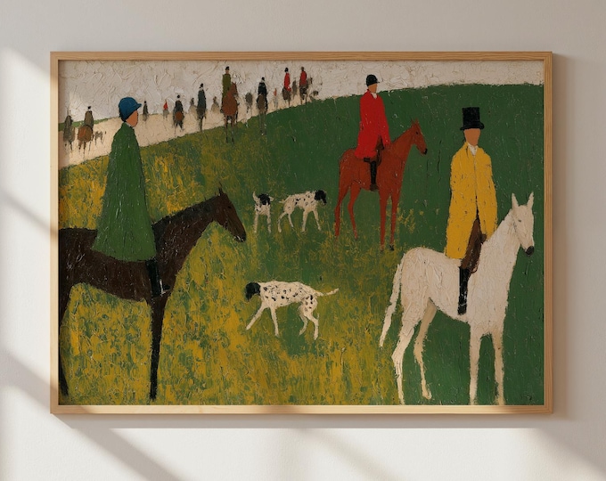 Fox Hunting Wall Art Print, English Hunt Horse Canvas, Equestrian Country Landscape, Vintage Sporting Artwork, Country Club Decor