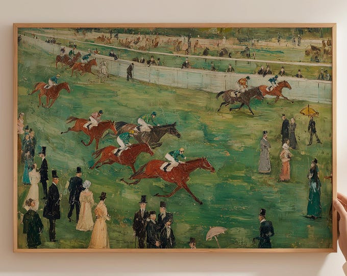 Vintage Horse Racing Print, Impressionist Equestrian Wall Art, Old Money Aesthetic Decor, Antique Jockey Painting, Classic Sporting Wall Art