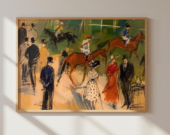 Vintage Horse Racing Print, Impressionist Equestrian Wall Art, Old Money Aesthetic Decor, Antique Jockey Painting, Classic Sporting Wall Art