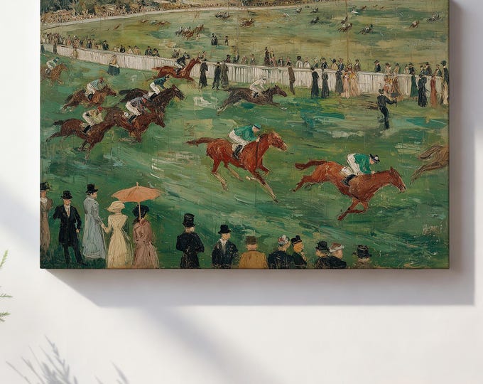 Vintage Horse Racing Print, Impressionist Equestrian Wall Art, Old Money Aesthetic Decor, Antique Jockey Painting, Classic Sporting Wall Art