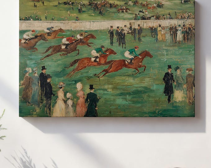 Vintage Horse Racing Print, Impressionist Equestrian Wall Art, Old Money Aesthetic Decor, Antique Jockey Painting, Classic Sporting Wall Art