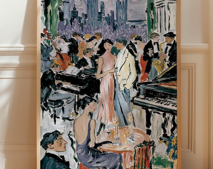 Matisse Inspired Jazz Club Wall Art, Paris Night Cafe Painting Print, French Music Lounge Decor, Colorful Fauvist Canvas Art