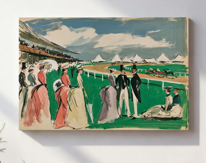 Horse Racing Wall Art Print, Equestrian Canvas Print, Jockey Race Track Artwork, Vintage Sporting Wall Decor, Kentucky Derby Poster