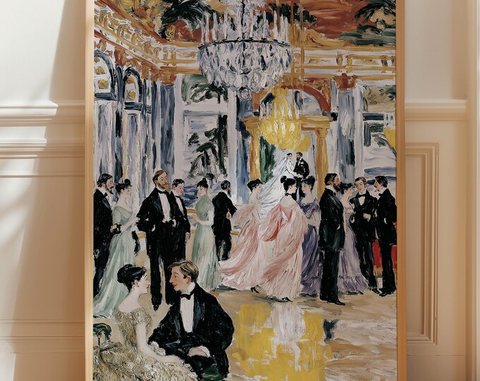 Elegant Ballroom Wall Art Print, Luxury Gala Canvas, Vintage Party Painting, Old Money Decor, Grand Hotel Wall Art, Gilded Age Art