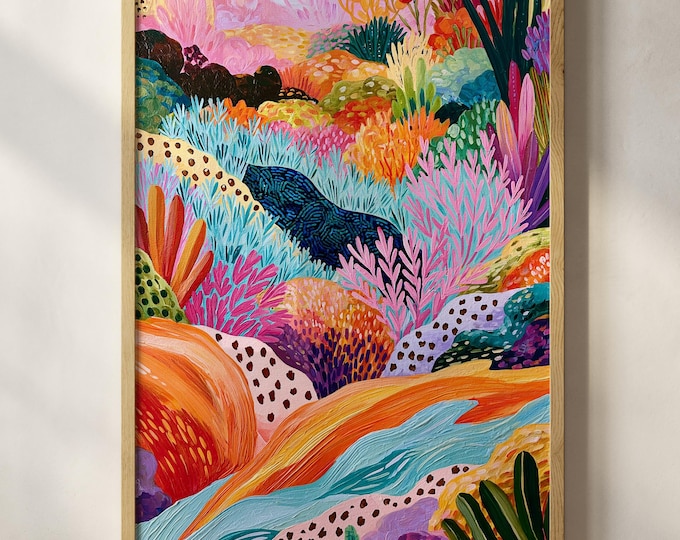Colorful Abstract Landscape Wall Art Print, Maximalist Eclectic Home Decor, Funky Floral Painting, Vibrant Dopamine Artwork, Boho Arts