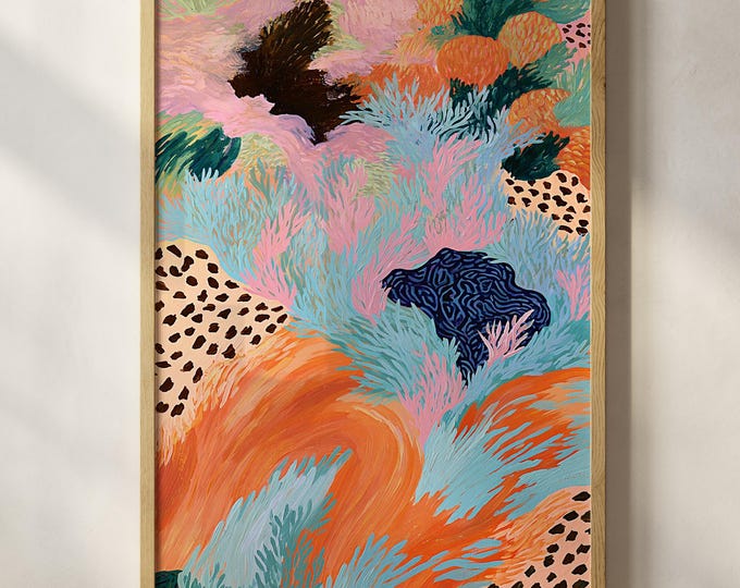 Colorful Abstract Landscape Wall Art Print, Maximalist Eclectic Home Decor, Funky Floral Painting, Vibrant Dopamine Artwork, Boho Arts