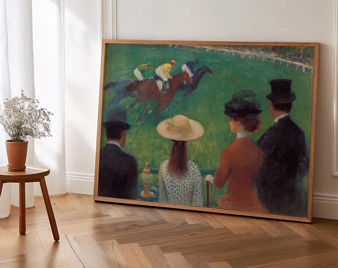 Vintage Horse Racing Print, Impressionist Equestrian Wall Art, Old Money Aesthetic Decor, Antique Jockey Painting, Classic Sporting Wall Art