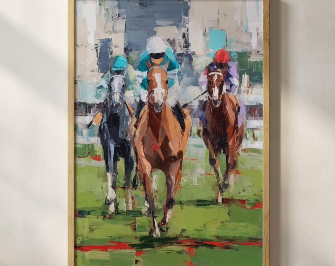 Abstract Horse Racing Wall Art, Modern Equestrian Painting, Colorful Jockey Race Print, Contemporary Sports Artwork