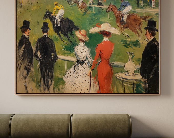 Vintage Horse Racing Print, Impressionist Equestrian Wall Art, Old Money Aesthetic Decor, Antique Jockey Painting, Classic Sporting Wall Art
