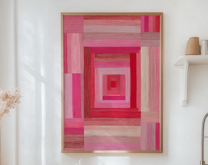 Abstract Red Pink Wall Art Print, Modern Minimalist Abstract Canvas Print, Blush Color Block Wall Decor, Contemporary Living Room Art