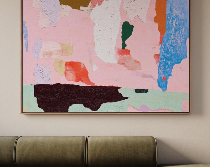 Modern Abstract Pastel Pink Wall Art, Colorful Organic Shapes Print, Large Textured Contemporary Painting, Mid Century Gallery Wall Decor