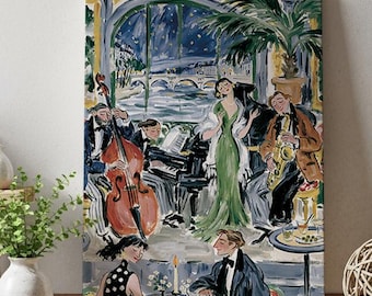 Matisse Inspired Jazz Club Wall Art, Paris Night Cafe Painting Print, French Music Lounge Decor, Colorful Fauvist Canvas Art