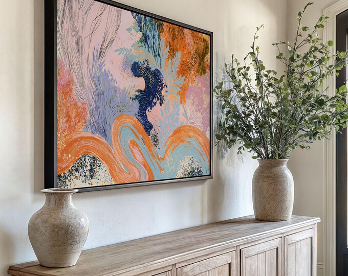 Colorful Abstract Landscape Wall Art Print, Maximalist Eclectic Home Decor, Funky Floral Painting, Vibrant Dopamine Artwork, Boho Arts
