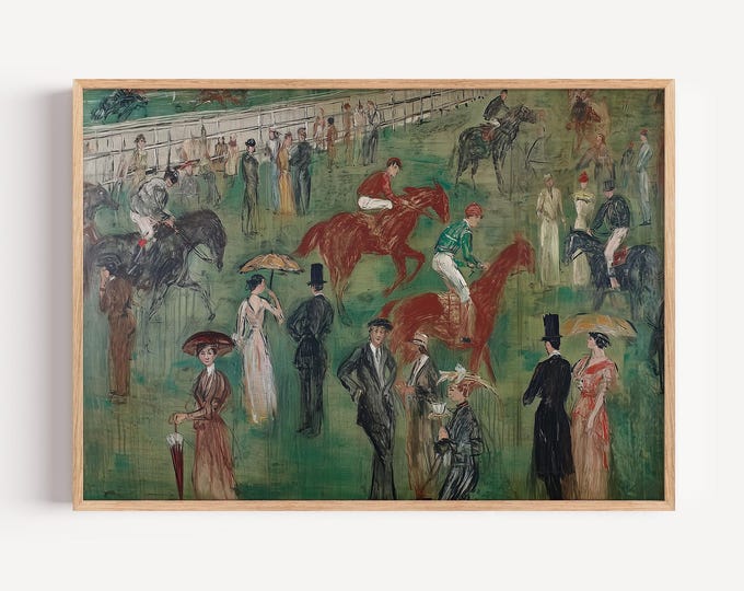 Vintage Horse Racing Print, Impressionist Equestrian Wall Art, Old Money Aesthetic Decor, Antique Jockey Painting, Classic Sporting Wall Art