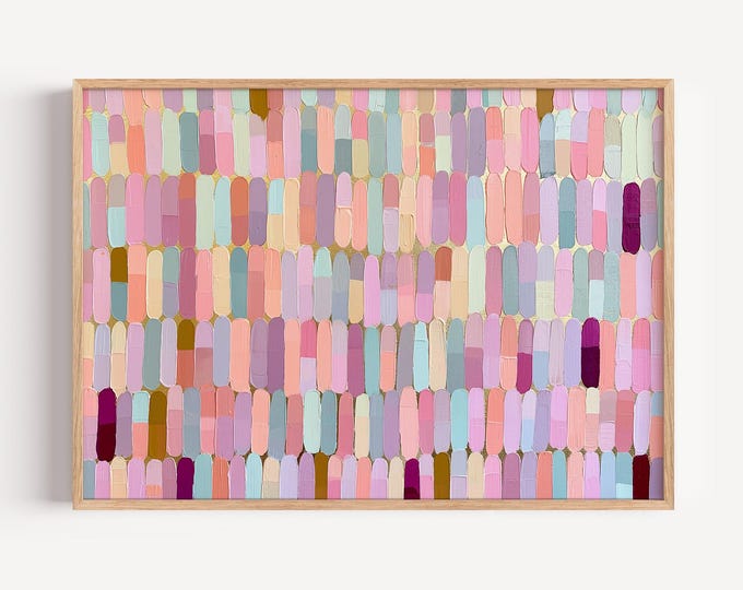 Colorful Pastel Abstract Wall Art Print, Impasto Brushstroke Framed Wall Art, Textured Rainbow Canvas Decor, Dopamine Room Painting