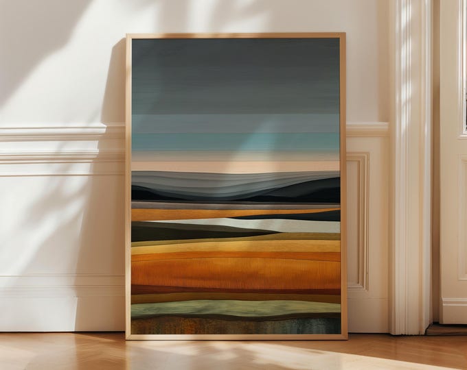 Abstract Landscape Wall Art Print, Neutral Oil Painting Print, Framed Canvas Wall Art, Modern Living Room Decor