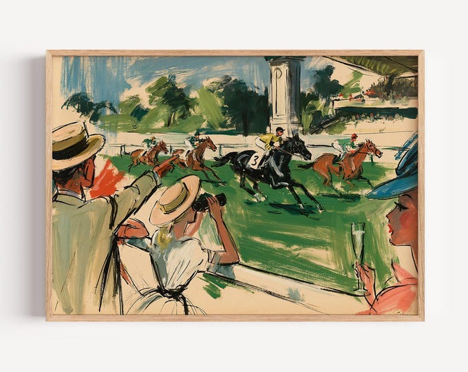 Horse Racing Wall Art Print, Equestrian Canvas Print, Jockey Race Track Artwork, Vintage Sporting Wall Decor, Kentucky Derby Poster
