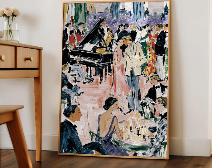 Matisse Inspired Jazz Club Wall Art, Paris Night Cafe Painting Print, French Music Lounge Decor, Colorful Fauvist Canvas Art
