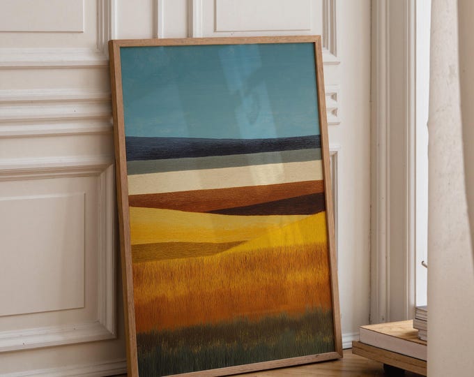 Abstract Landscape Wall Art Print, Neutral Oil Painting Print, Framed Canvas Wall Art, Modern Living Room Decor