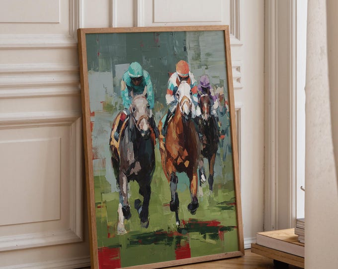 Abstract Horse Racing Wall Art, Modern Equestrian Painting, Colorful Jockey Race Print, Contemporary Sports Artwork