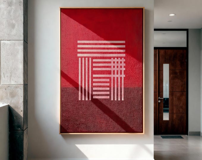Abstract Red Pink Wall Art Print, Modern Minimalist Abstract Canvas Print, Blush Color Block Wall Decor, Contemporary Living Room Art