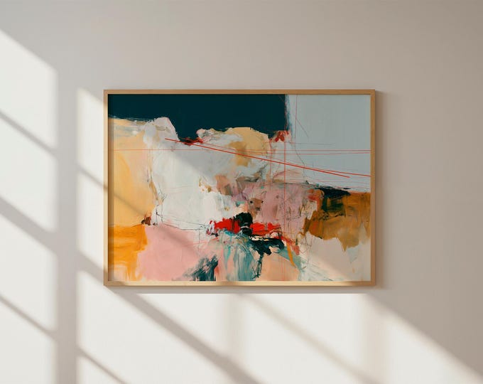 Neutral Abstract Wall Art Print, Blush Pink Abstract Painting, Modern Minimalist Art Print, Large Contemporary Canvas Wall Decor