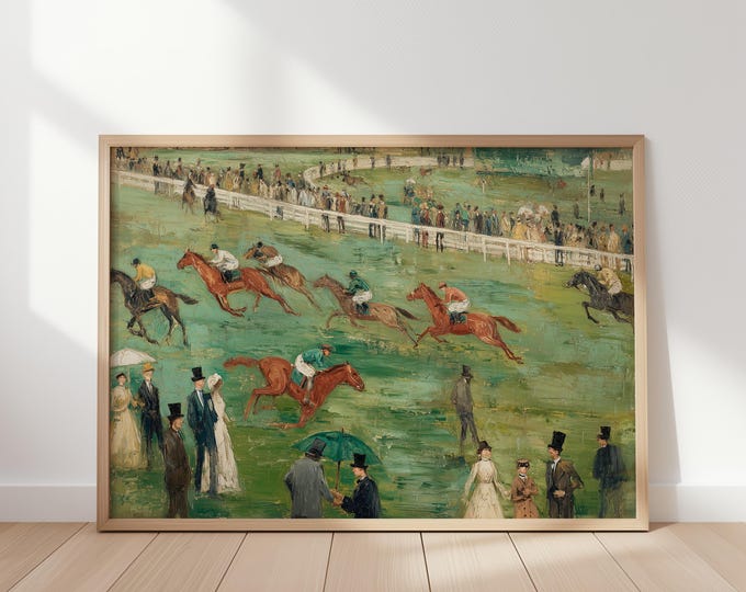Vintage Horse Racing Print, Impressionist Equestrian Wall Art, Old Money Aesthetic Decor, Antique Jockey Painting, Classic Sporting Wall Art