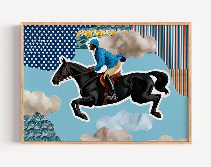 Equestrian Wall Art Print, Horse Jumping Oil Painting, Equestrian Decor, Show Jumping Art, Horse Rider Print, English Country Wall Decor