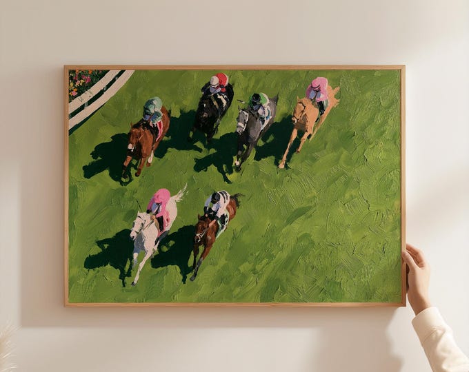 Horse Racing Wall Art Print, Equestrian Canvas Print, Jockey Race Track Artwork, Vintage Sporting Wall Decor, Kentucky Derby Poster