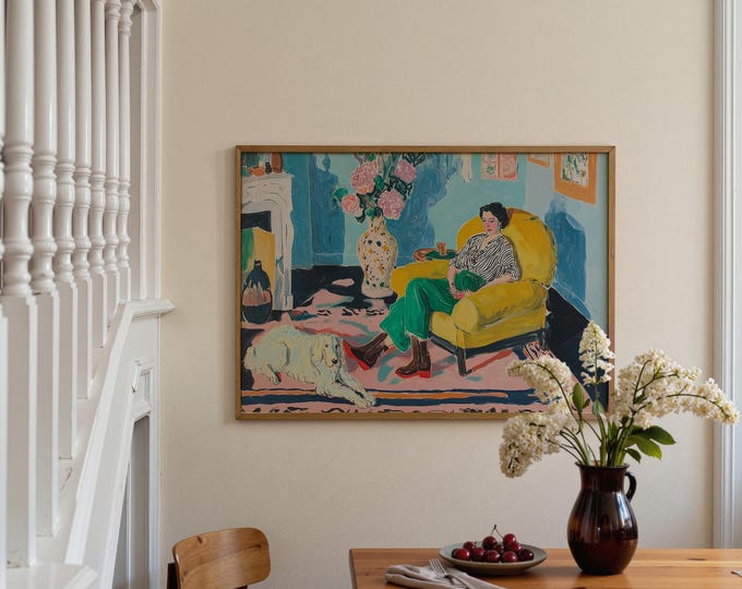 Colorful Woman Wall Art, Fauvism Style Canvas Print, Modern Living Room Decor, Large Art Print, Matisse Style Inspired