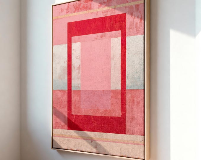 Abstract Red Pink Wall Art Print, Modern Minimalist Abstract Canvas Print, Blush Color Block Wall Decor, Contemporary Living Room Art