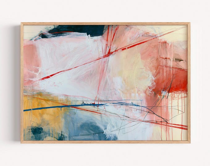 Neutral Abstract Wall Art Print, Blush Pink Abstract Painting, Modern Minimalist Art Print, Large Contemporary Canvas Wall Decor