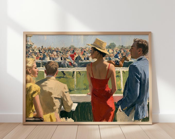 Horse Racing Wall Art Print, Equestrian Canvas Print, Jockey Race Track Artwork, Vintage Sporting Wall Decor, Kentucky Derby Poster