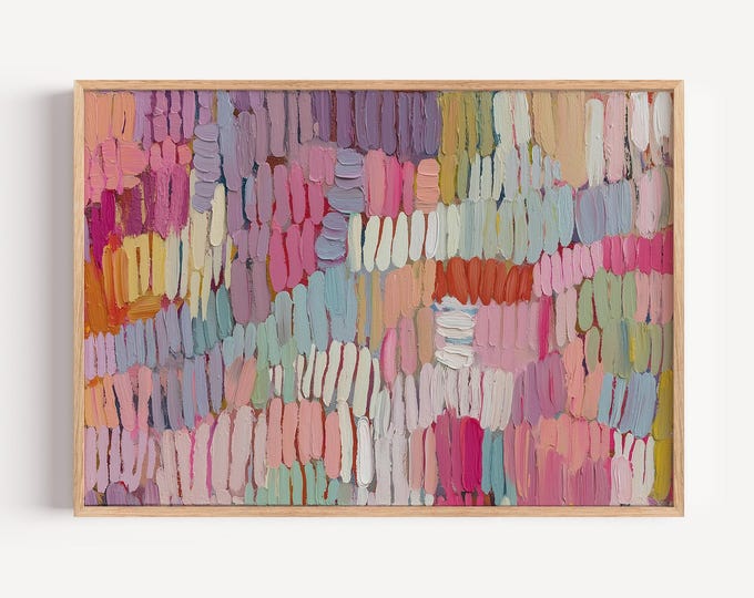 Colorful Pastel Abstract Wall Art Print, Impasto Brushstroke Framed Wall Art, Textured Rainbow Canvas Decor, Dopamine Room Painting