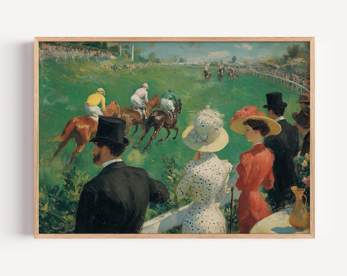 Vintage Horse Racing Print, Impressionist Equestrian Wall Art, Old Money Aesthetic Decor, Antique Jockey Painting, Classic Sporting Wall Art