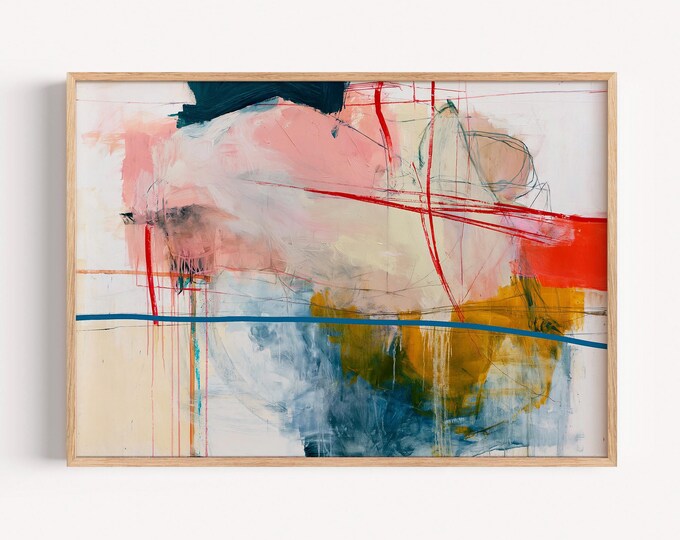 Neutral Abstract Wall Art Print, Blush Pink Abstract Painting, Modern Minimalist Art Print, Large Contemporary Canvas Wall Decor