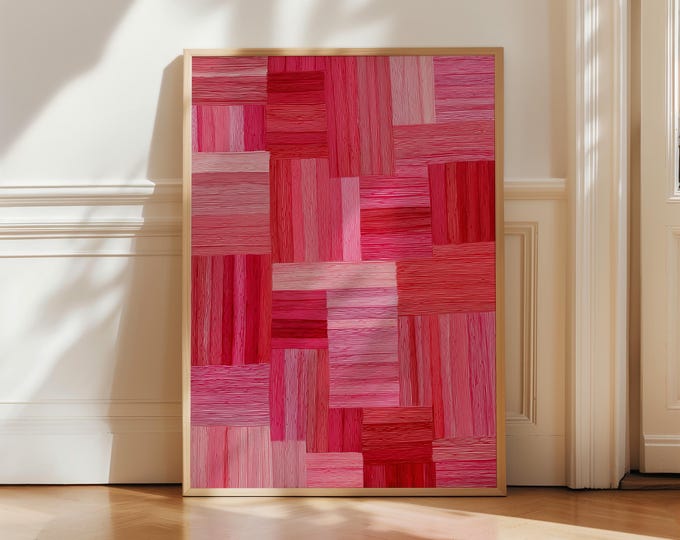 Abstract Red Pink Wall Art Print, Modern Minimalist Abstract Canvas Print, Blush Color Block Wall Decor, Contemporary Living Room Art