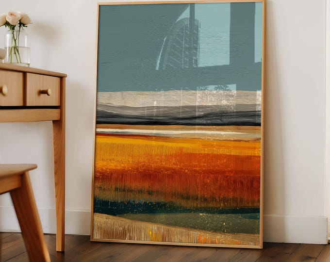 Abstract Landscape Wall Art Print, Neutral Oil Painting Print, Framed Canvas Wall Art, Modern Living Room Decor