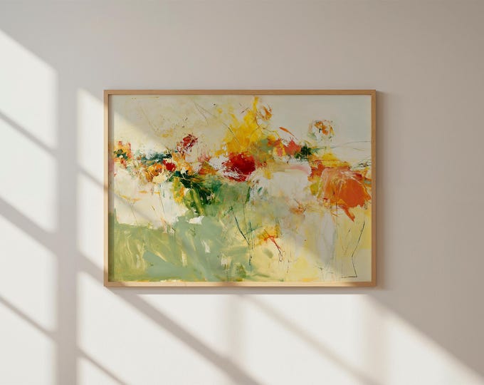 Green Abstract Wall Art Print, Colorful Botanical Painting, Modern Contemporary Art Print, Large Spring Floral Canvas, Living Room Decor