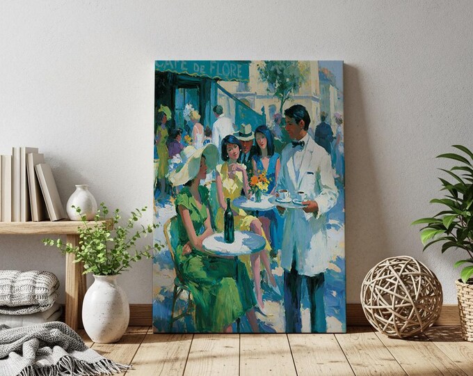 Vintage Paris Café Wall Art Print, French Bistro Painting, Parisian Street Scene Decor, Restaurant Wall Decor, Coffee Shop Artwork