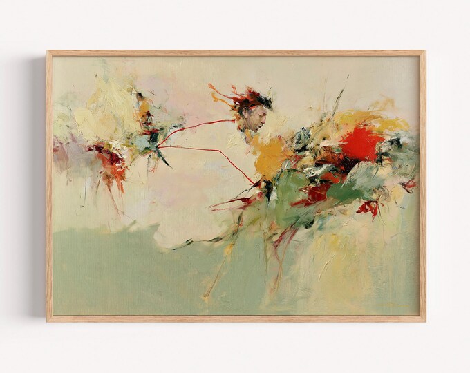 Green Abstract Wall Art Print, Colorful Botanical Painting, Modern Contemporary Art Print, Large Spring Floral Canvas, Living Room Decor