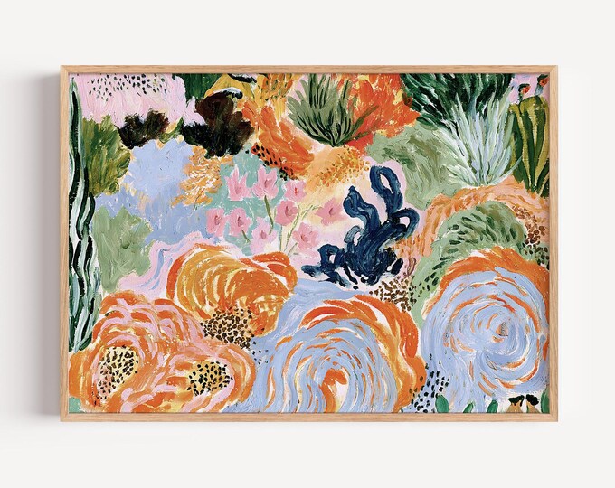 Colorful Abstract Landscape Wall Art Print, Maximalist Eclectic Home Decor, Funky Floral Painting, Vibrant Dopamine Artwork, Boho Arts