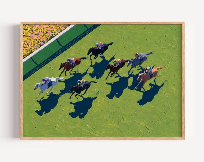 Horse Racing Wall Art Print, Equestrian Canvas Print, Jockey Race Track Artwork, Vintage Sporting Wall Decor, Kentucky Derby Poster